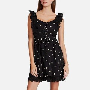 Betsey Johnson Embroidered Daisy Mini Dress Lace-Up Fit and Flare Dress